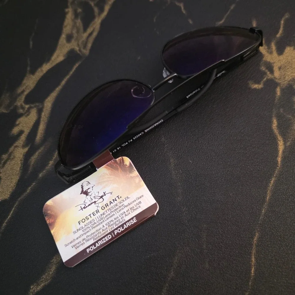 Foster Grant Aviator Sunglasses Dark Blue Lenses Silver Metal Frame NWT